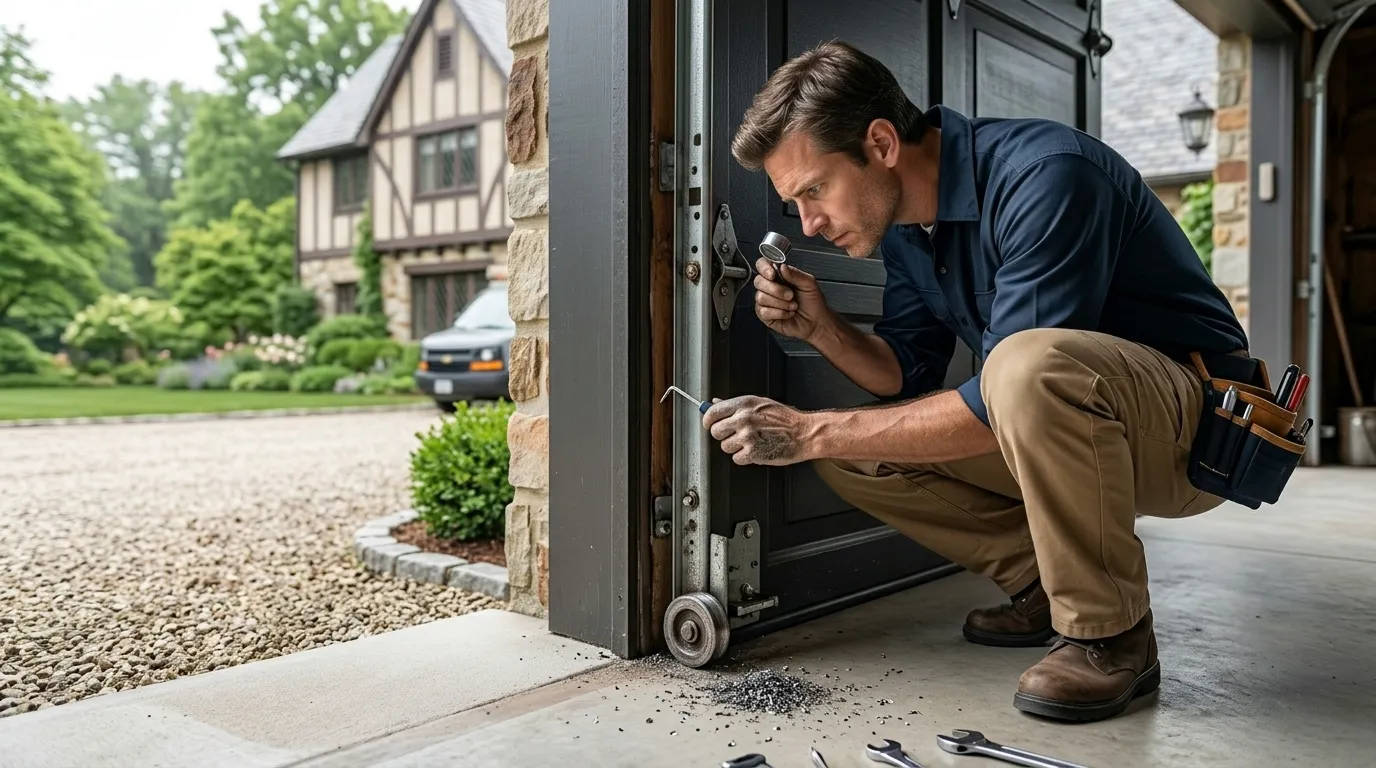 Garage door detail illustrating what that sound from your garage door is actually telling you